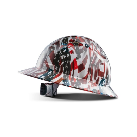LANON Casque Rigide à Grand Bord, Approuvé pour Travaux de Construction OSHA, Design Drapeau Américain de Qualité Supérieure, Casque de Sécurité en FRP avec Suspension à Cliquet Réglable à 4 Points, Cla