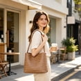 thumbnail image 5 of Woven Tote Bag Leather Bucket Bags for Women Summer Hobo Handbag Beach Vacation Purse Vintage Shoulder Bag for Travel, 5 of 7