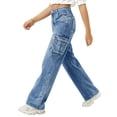 thumbnail image 3 of QERINTE Womens Plus Size Cargo Jeans Women Stretch Straight Leg Jean High Waist Wide Leg Baggy Boyfriend Jeans, 3 of 5