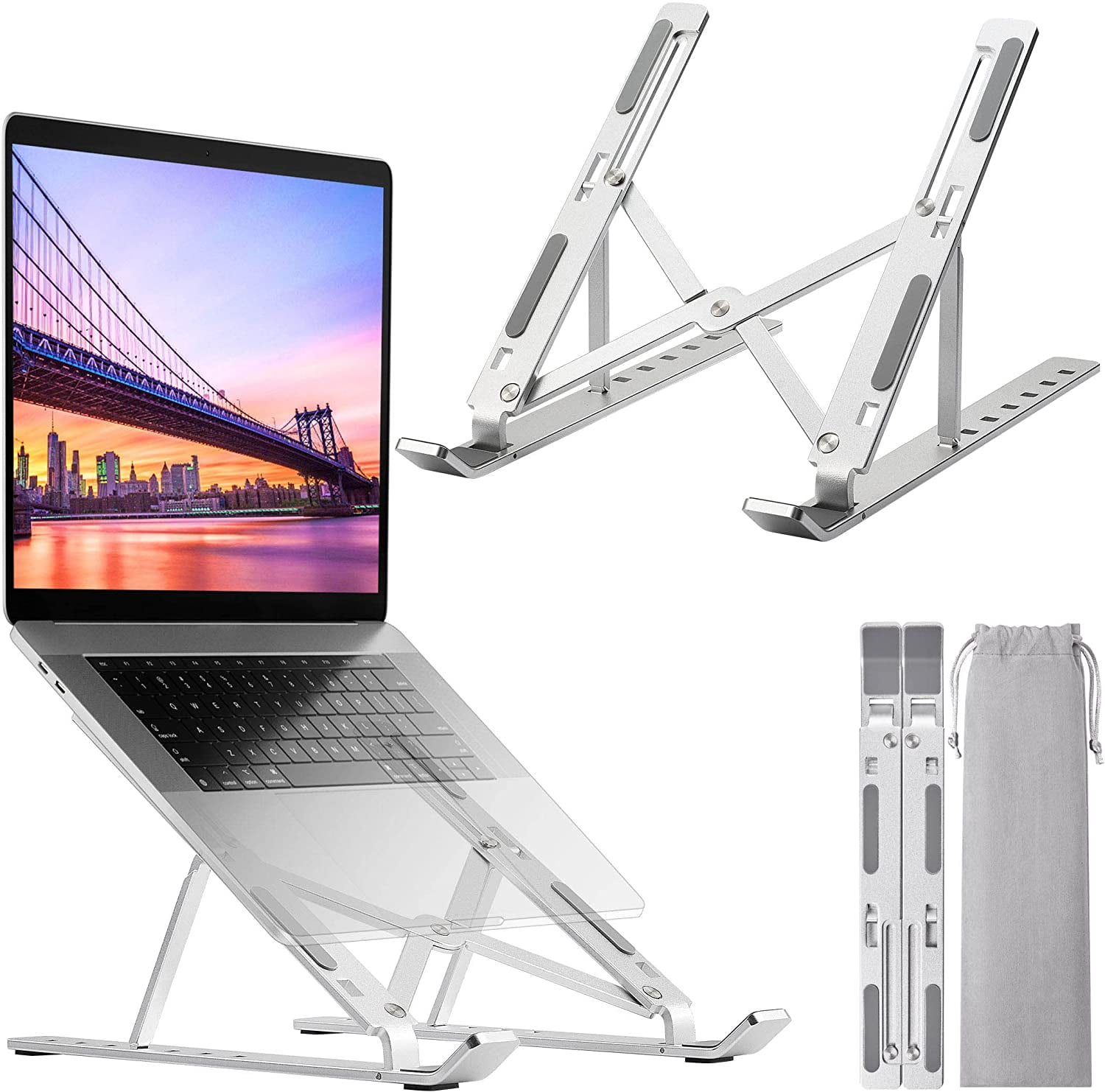 Portable Foldable Laptop Riser with 7 Angles Height Adjustment Non Slip Aluminum Laptop Mount Compatible with Multiple Brands 11”-17” Laptops Ventilated Desktop Laptop Holder Yoassi Laptop Stand 