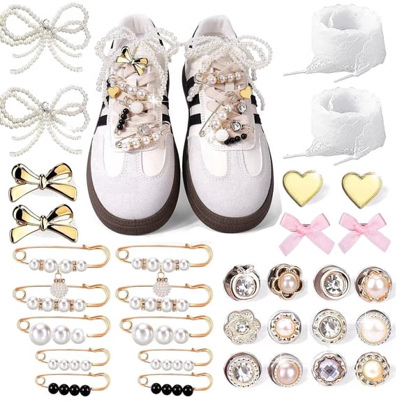 32-Piece Silver Shoe Charms Kit with Metal Chains for Boots and Sneakers