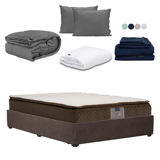 Colchón Matrimonial Nautilus Restonic + Box Base Cama + Almohada 2Pack + Protector Cloud + Sábanas Softy + Edredón Homy