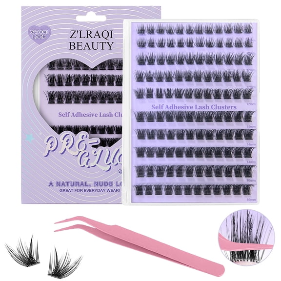KANCOKIT 120pcs Self Adhesive Lash Clusters Kit, 10-16mm Individual Curly Natural Pre-Glued Eyelashes Cluster, Wispy Eyelash Extension Natural Look