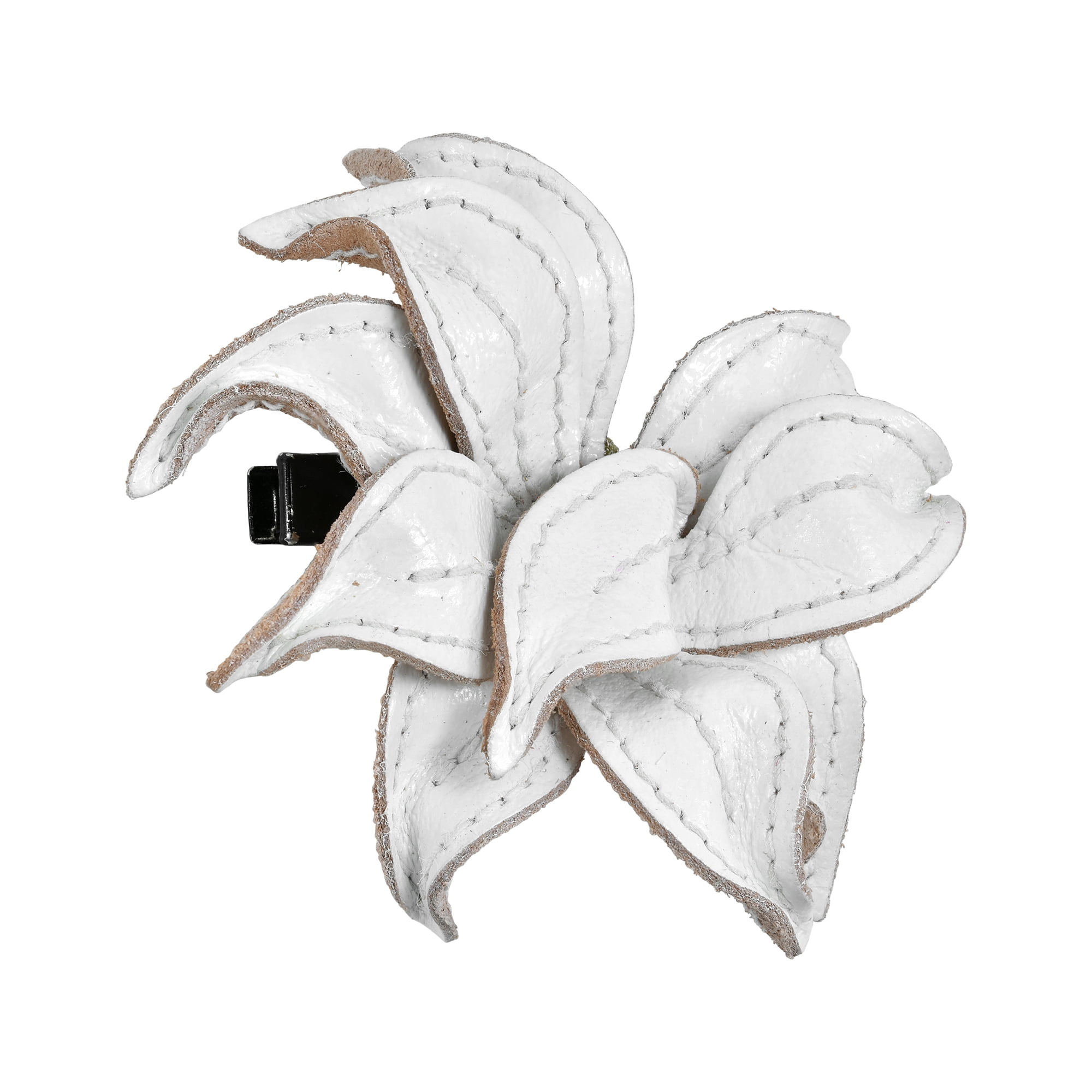 Elegant White Genuine Leather Lily 2 in 1 Multi-Wear Brooch Pin or Hair Clip