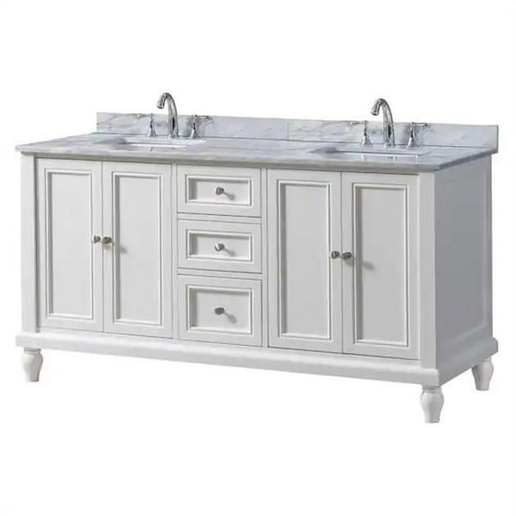 60 in. Classic Vanity in White with White Carrara Marble Top