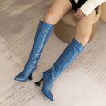 thumbnail image 3 of B91xZ Bottes d'Hiver pour Femmes Mode Fermeture Éclair Grande Boucle Talon Plat Mi-Mollet Bout Rond, Bleu 7, 3 of 5