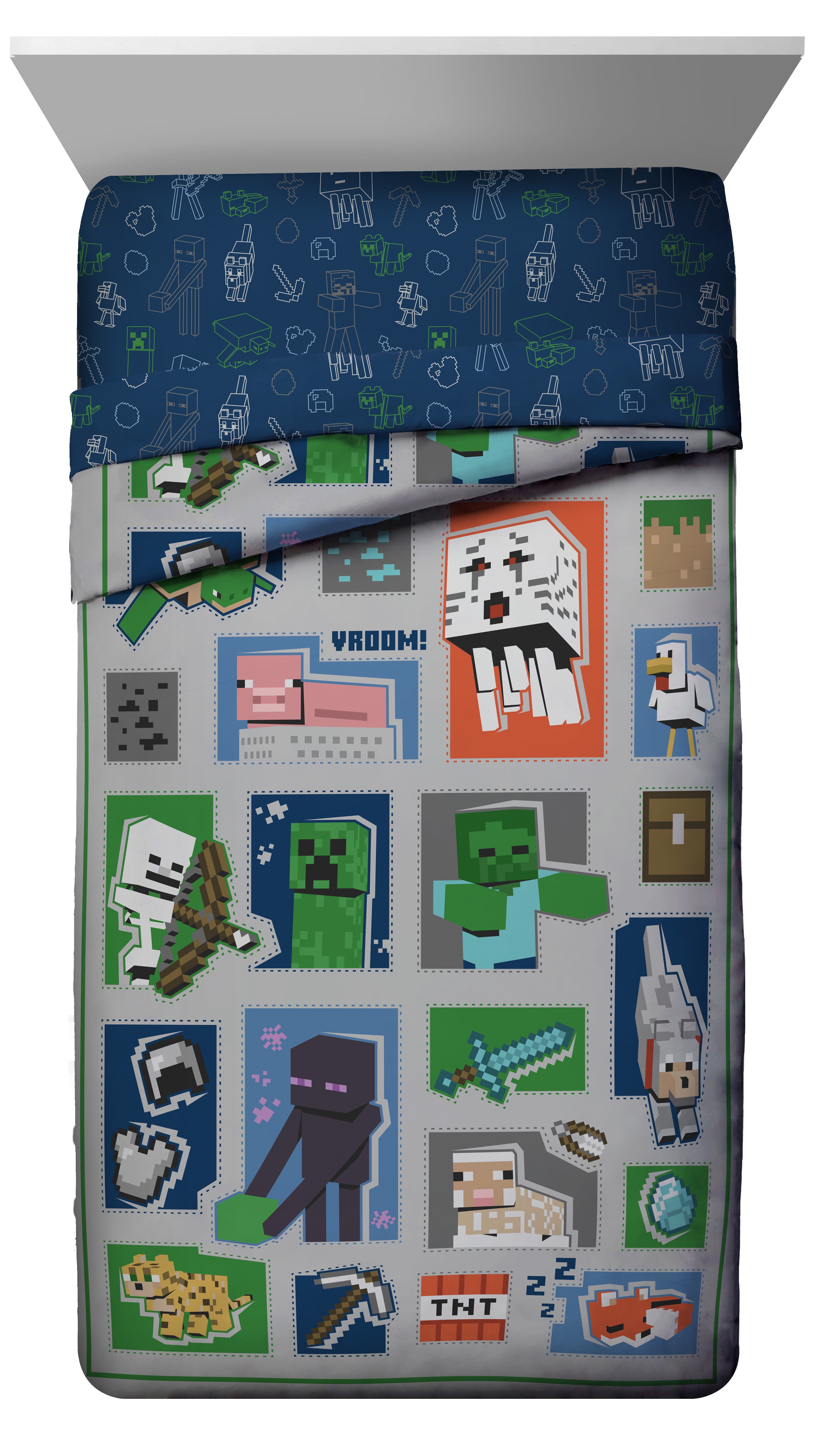 Minecraft Patchwork Mobs Twin/Full Comforter, Gaming Bedding
