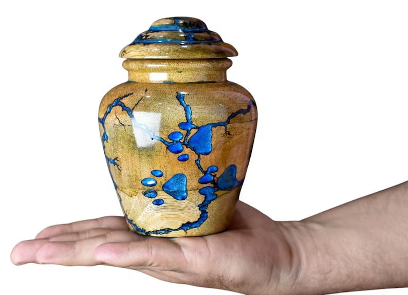 Cremation Urn For Pets Ashes - Wooden and Resin Urn Box For Dog Ashes Urn For Cats Ashes Urn - Handmade