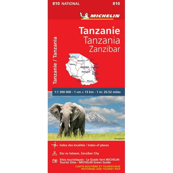 Michelin Tanzania Zanzibar Road and Tourist Map 810, (Paperback)