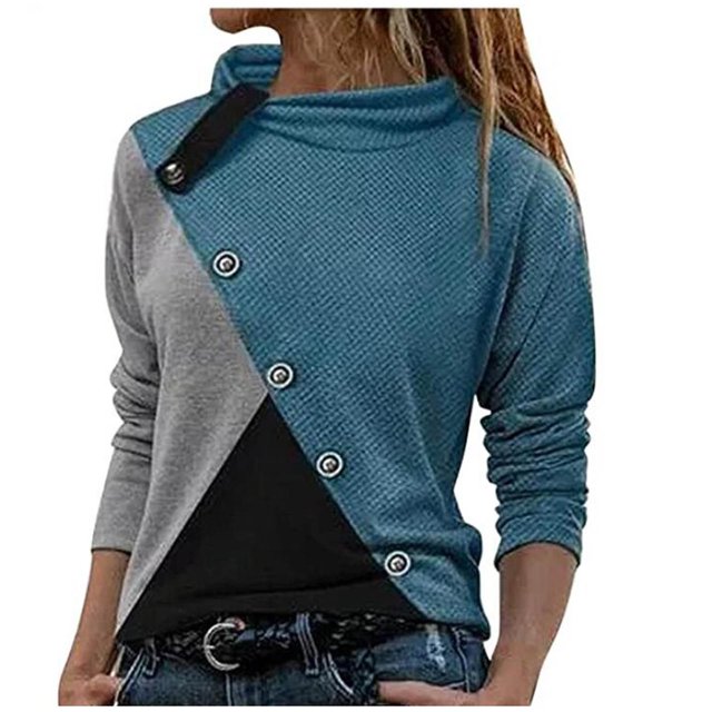 Moda mujer casual manga larga o-cuello patchwork señoras tops sudaderas Fridja fhghd985