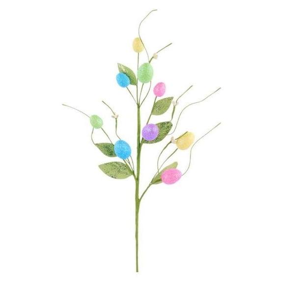18" Iridescent Glitter Egg and Pip Leaf Spray