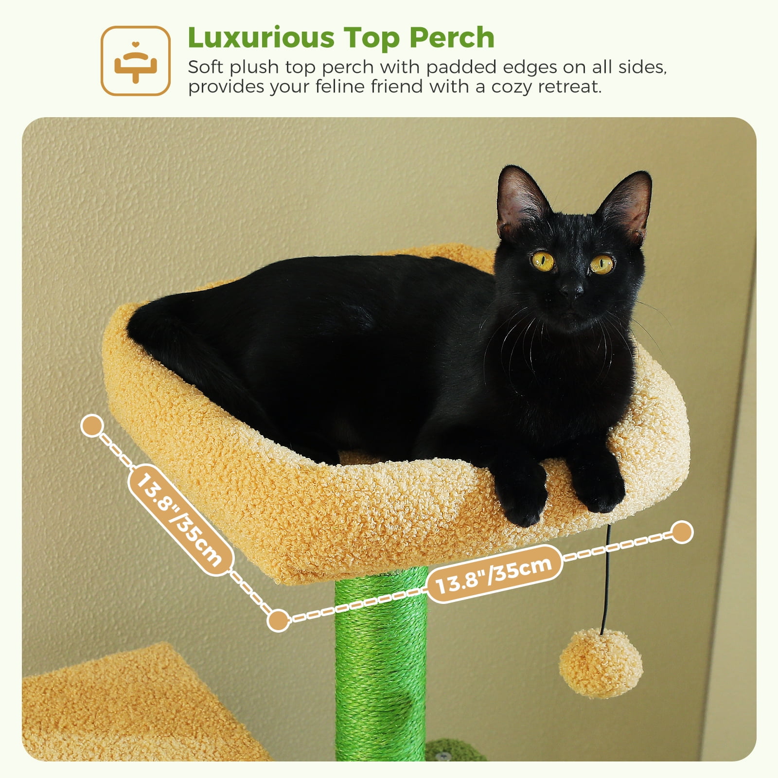 Kadyn 62" Multi-Level Cat Tree for Indoor Cats, Cat Tower with Cozy Cat Condo and Top Perch for Small&Medium Cat, Green