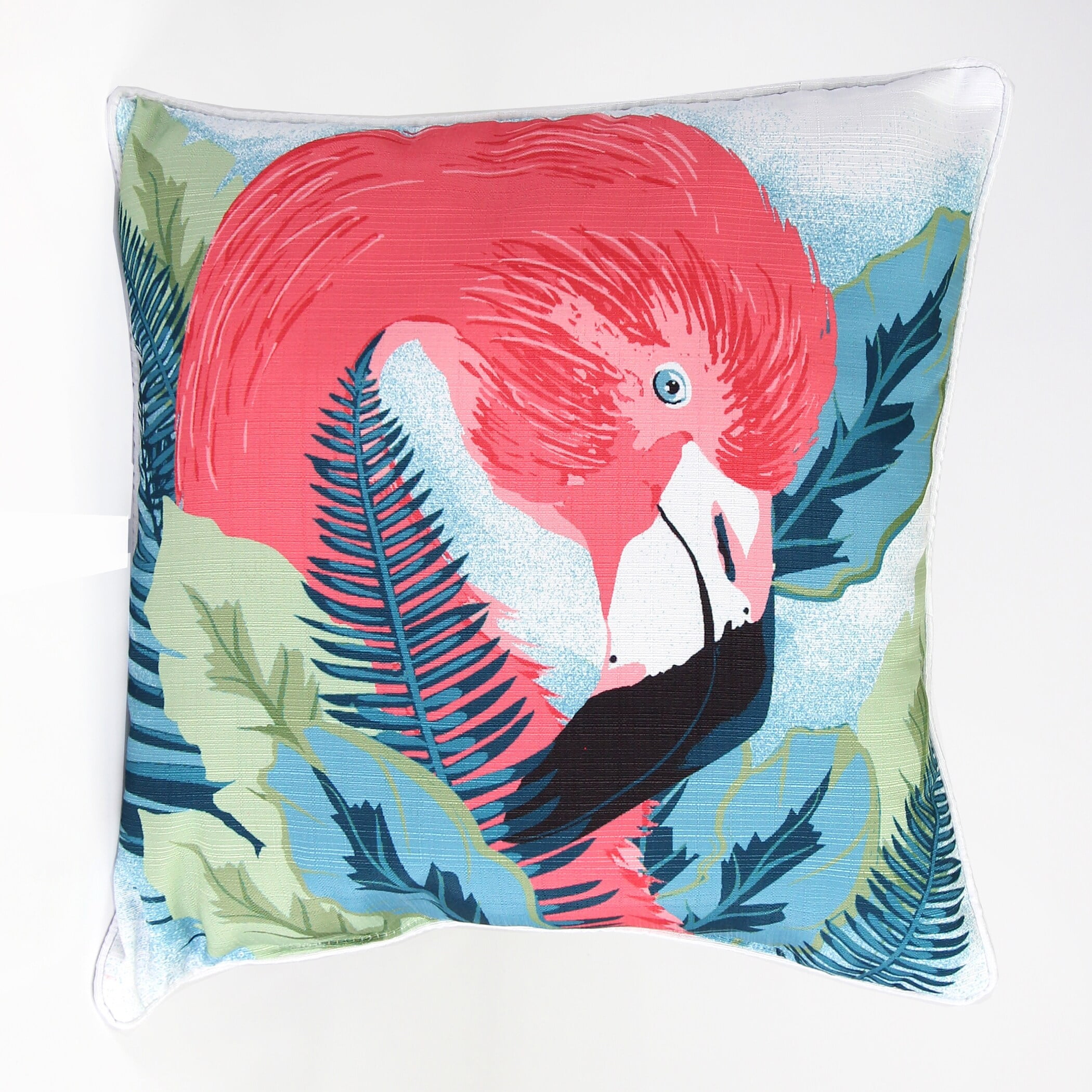 Jordan Manufacturing 18" x 18" Multicolor Flamingo Bird Leaves Square Reversible Decorative Throw Pillow with Welt