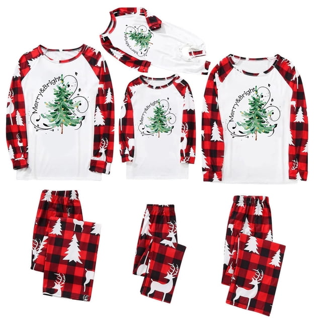 Santa's Tree Pattern Christmas Pajamas, Matching Family Outfits Adorable Christmas Pjs for Family - Ideal Family Matching Outfits for the Holidays (Red)