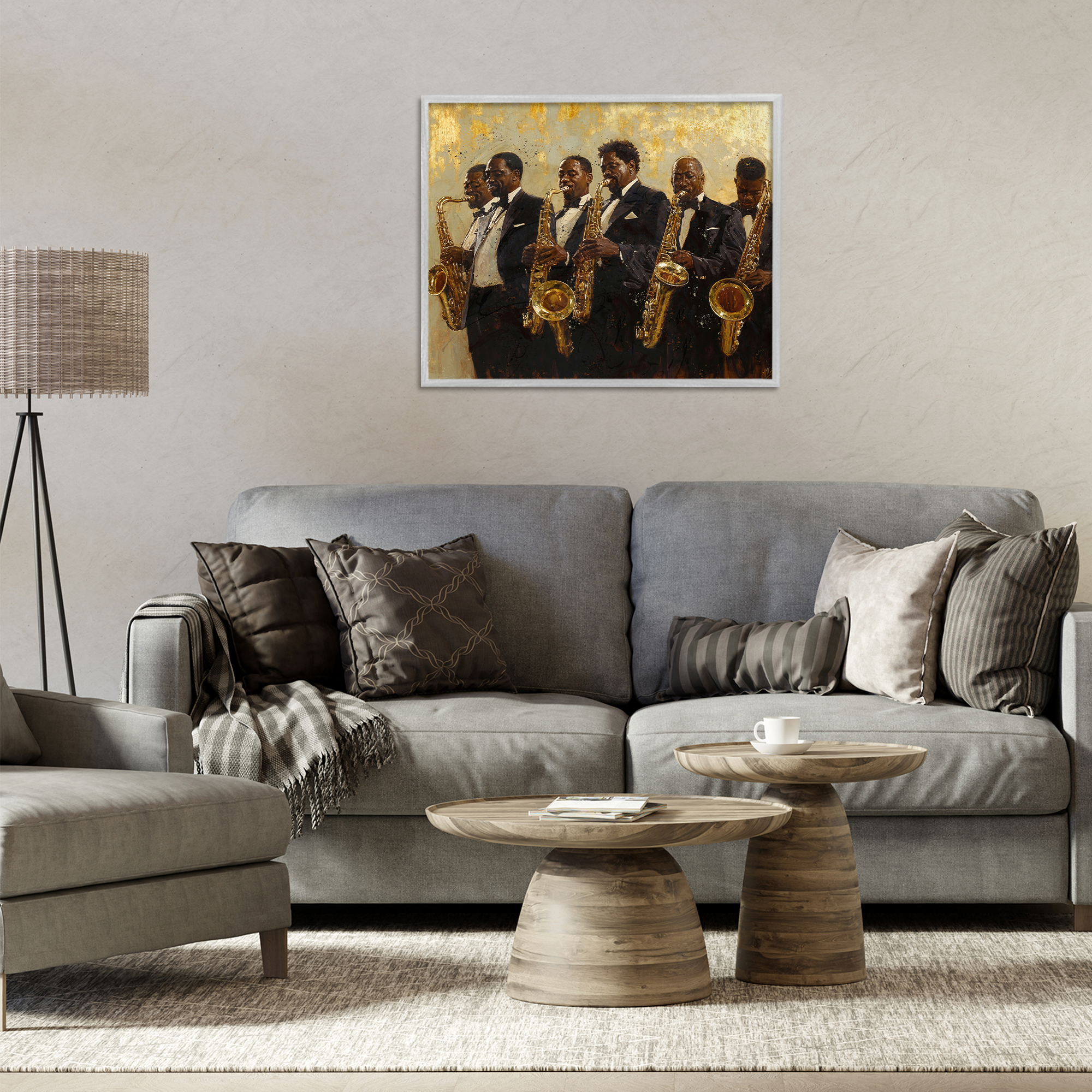 Golden Era Ensemble Gray Framed Giclee Art, design by Marta Wiley
