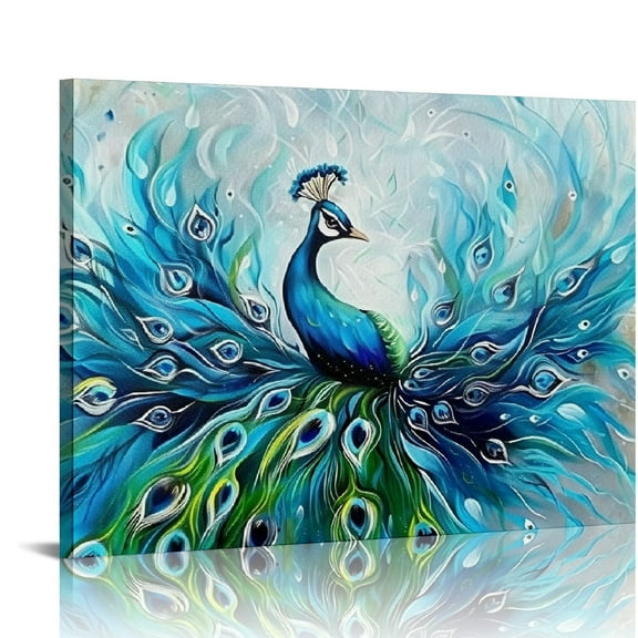 RUIYC Large Teal Peacock Picture Wall Art Peacock Its Beautiful Feathers Animal Picture Print for Modern Home Bedroom Decoration Ready to Hang