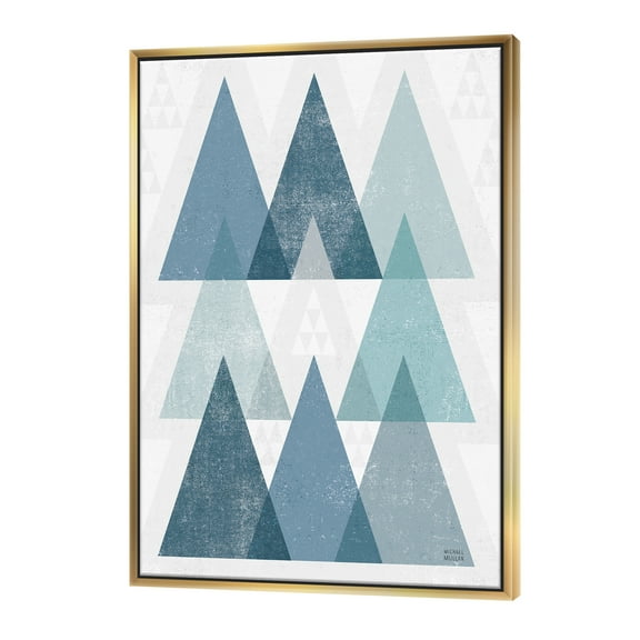 Designart ' minimal Triangles IV Blue ' MidCentury Modern Framed Canvas