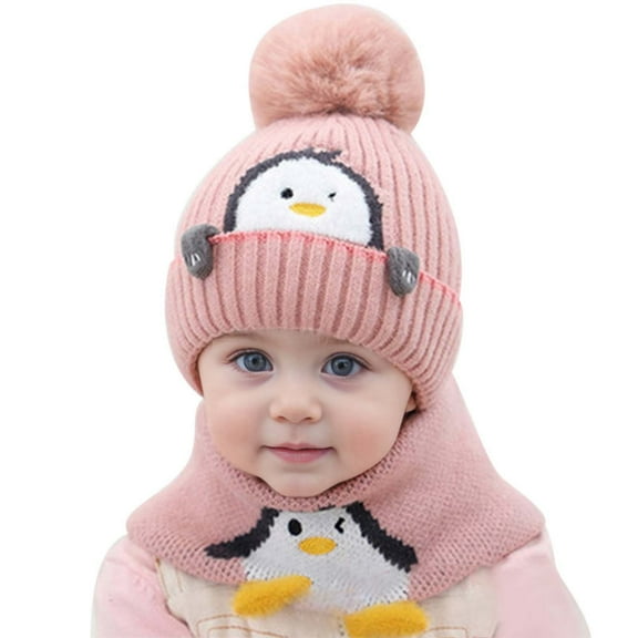 TAIAOJING Toddler Baby Girls Boys Soft Warm Knit Hat Kids Winter Hat With Earflap Scarf Hood Hat Comfort Child Daliywear One Size