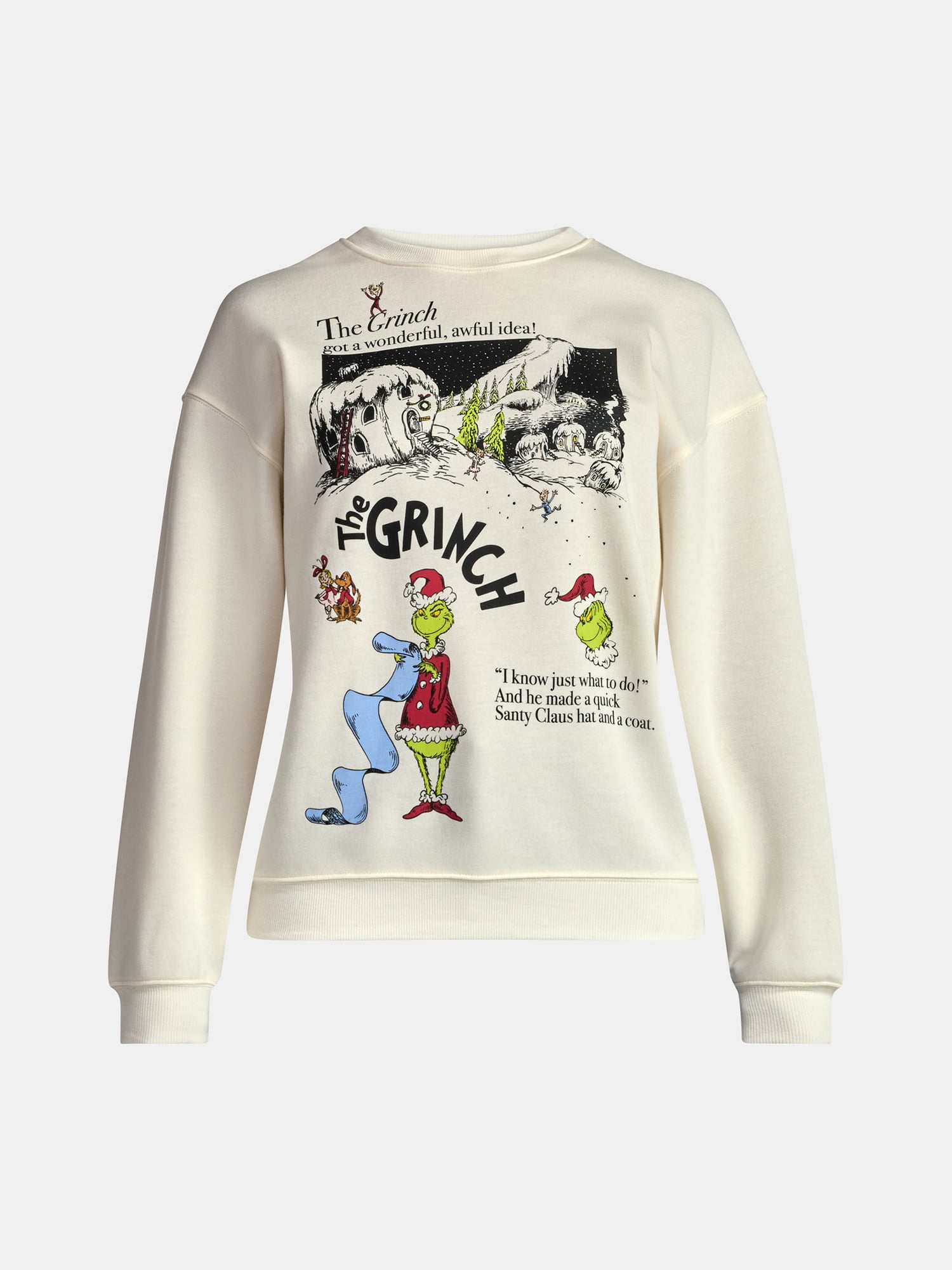 The Grinch Women's Front Back Whoville Graphic Fleece Sweatshirt with Long Sleeves, Sizes XXS-XXL