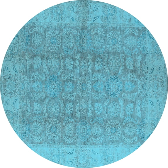Ahgly Company Indoor Round Oriental Light Blue Traditional Area Rugs, 6' Round