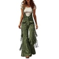 thumbnail image 2 of Western Overalls for Women, Suede Fringe Wide Leg Jumpsuit, Vintage Cowgirl Outfit for Casual Wear and Western Parties Green, 2 of 9