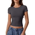 thumbnail image 1 of Camiseta QINSEN de cuello redondo con doble forro de verano para mujer, 1 of 6