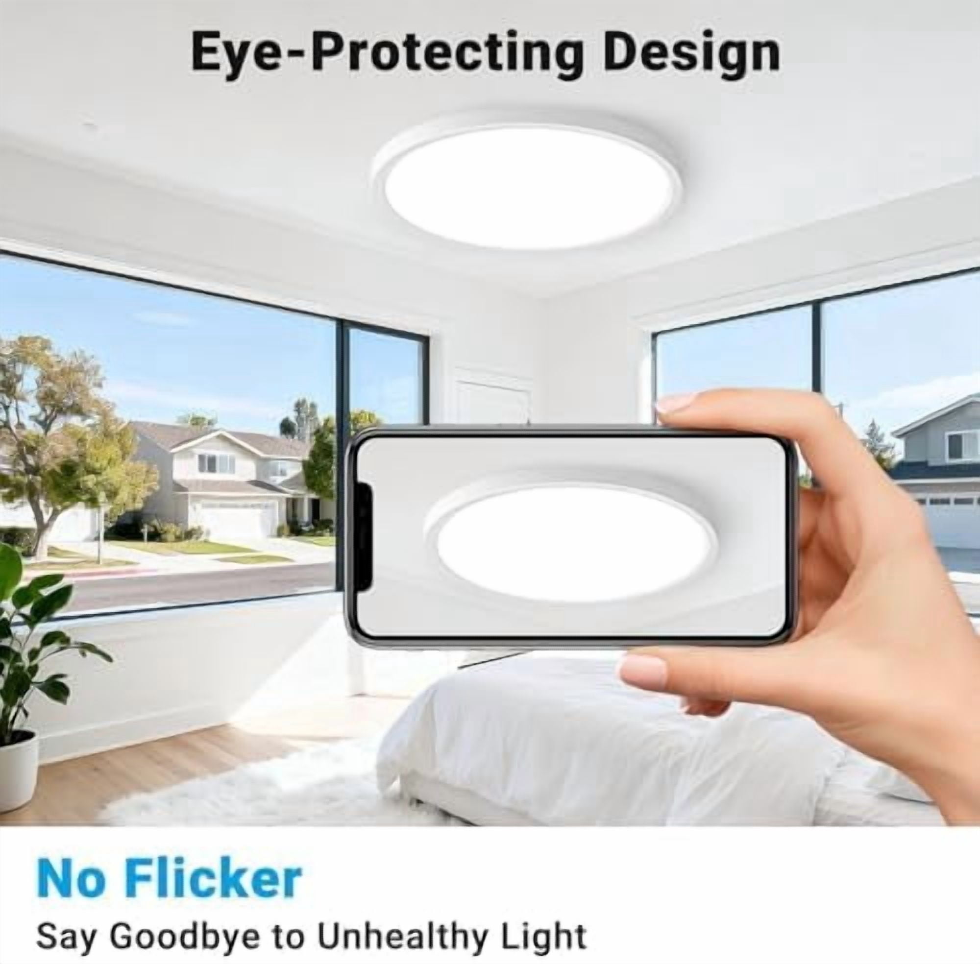 LED Flush Mount Ceiling Light, 15 Inch 30W 5CCT (3000K-6500K), 3800LM White Round Light for Kitchen Porch Hallway Bedroom Bathroom Closet – 1 Pack