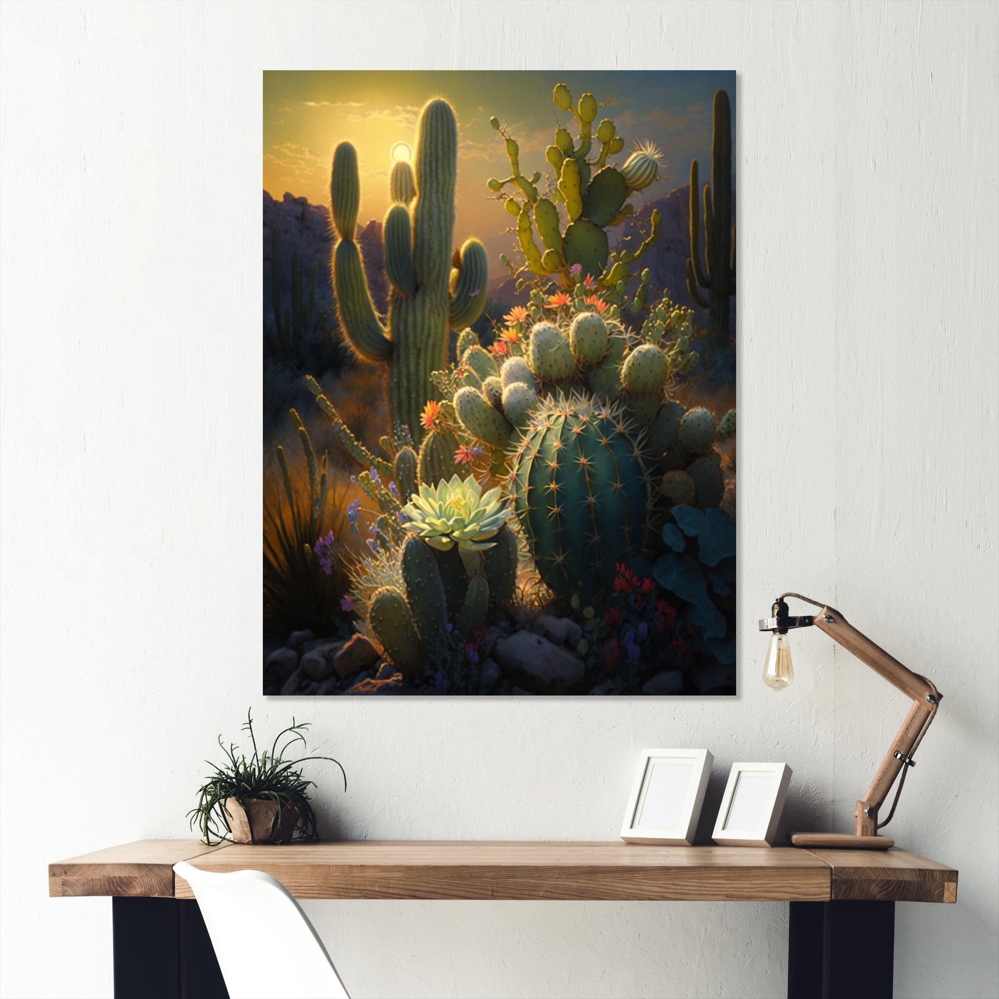 Designart Cactus In Desert III Canvas Wall Art