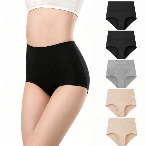 5 Pack Underwear for Women, High Waisted Cotton Underwear, Tummy Control Seamless Underwear, Soft Breathable Stretch Briefs Ladies Panties (Regular & Plus Size)