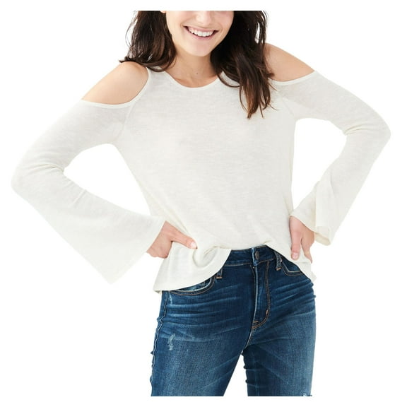 Aeropostale Womens Cold Shoulder Knit Blouse, Off-White, Juniors, Medium