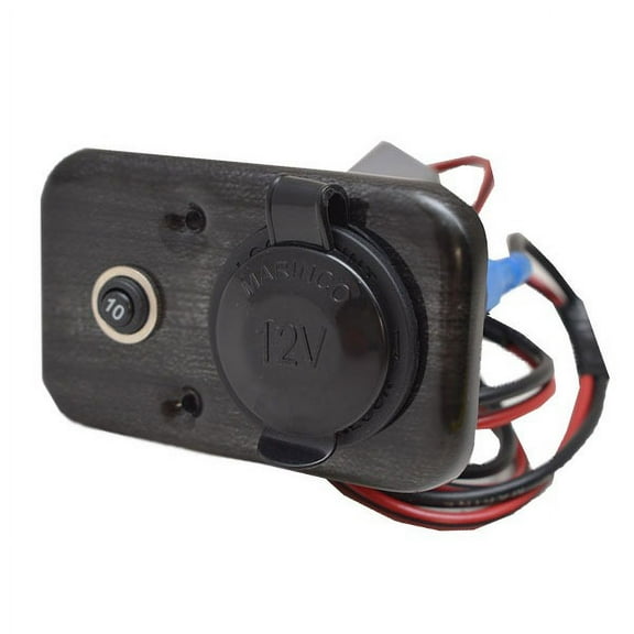 Boat Outlet Receptacle | Black Plastic w/ Breaker Panel 12 Volt