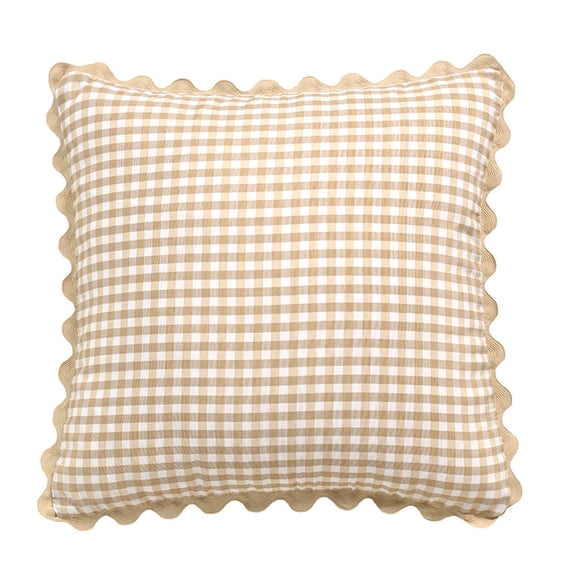 Gingham Pillow Cover 45 X 45 Cm Square Decorative Cushion Cover with Scalloped Trim for Sofa Couch Chair Decor