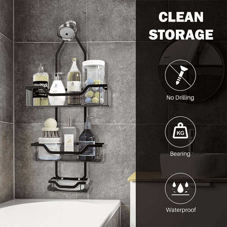  Shower Caddy Over Shower Head: Tall Bottle Of Shampoo Storage  Rack With 2 Soap Holder - Rust Proof Bathroom Large Hanging Shower Organizer  With Hooks For Razor Sponge Towels Loofah 