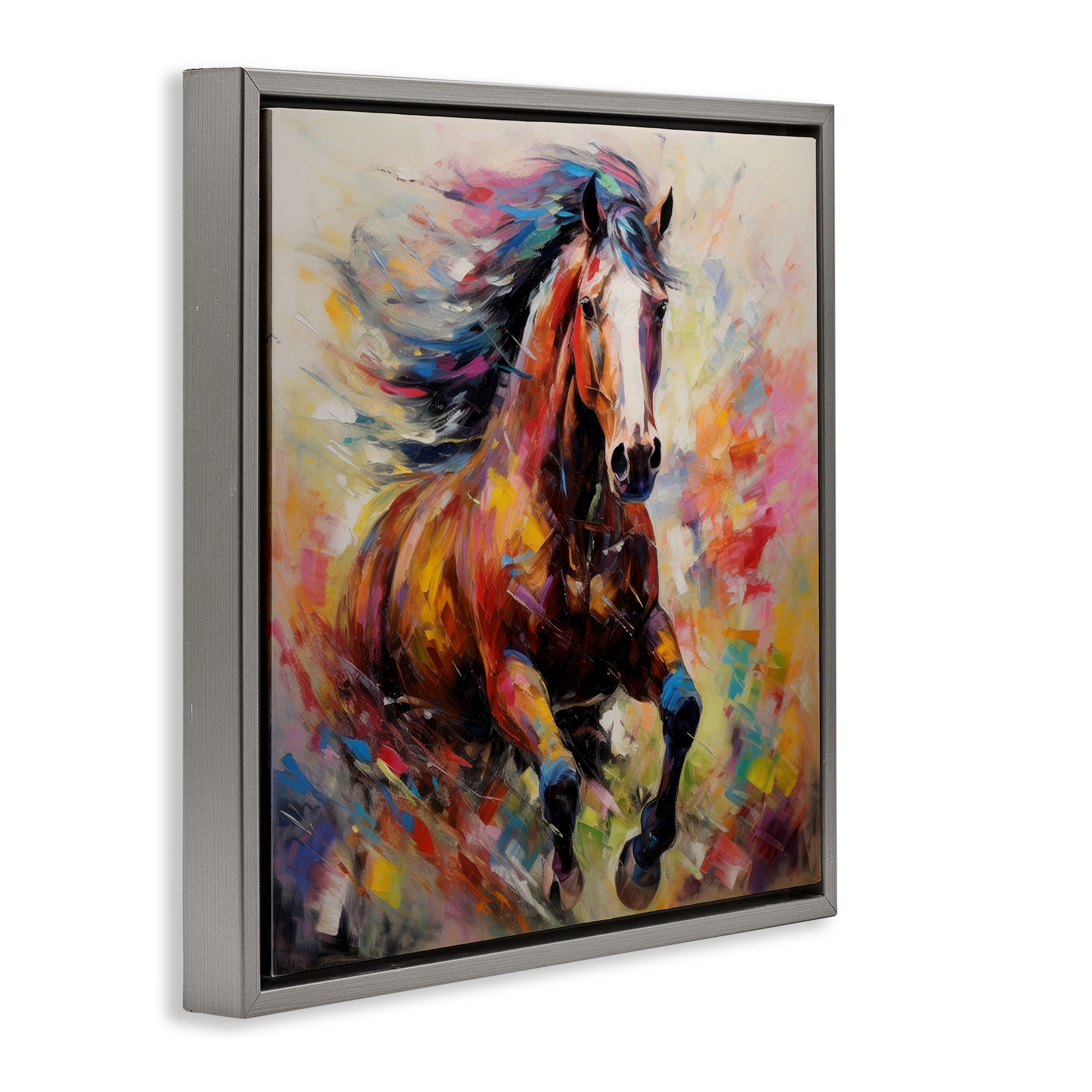 Stupell Industries Vivid Horse Galloping Animals & Insects Painting Gray Floater Framed Canvas Art Print Wall Art, 25 x 25