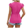 thumbnail image 4 of WREESH Women's Stripe V-Neck Cap Sleeve Tunic Dressy Casual Summer Eyelet Top Hot Pink, 4 of 5