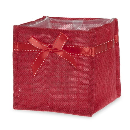 Square Section Bow - Red Jute Square Utility Bag with Red Bow - Medium 5in
