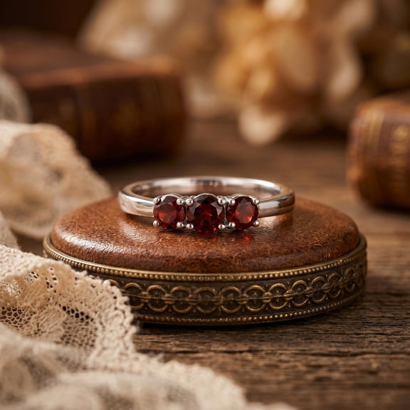 Garnet Ring, 925 Sterling Silver Ring, Three Stone Solitaire Ring, Women Promise Ring, Gift For Her