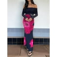 thumbnail image 6 of Women'S Fall Off Shoulder Floral Maxi Dresses Formal Long Sleeve Bodycon Cocktail Wedding Guest Dress Dark Blue S, 6 of 9