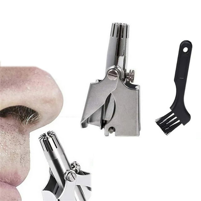 Recortador de Vello Nasal y de Orejas Manual de Acero Inoxidable para Hombres y Mujeres. No Necesita Pilas. Herramienta Portátil y Segura para Depilarse La Nariz con Cepillo de Limpieza.