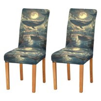 Yayeee 2 Pack Dining Chair Covers Stretch Parson Chairs Slipcovers Seat Protector, Whale and Moon