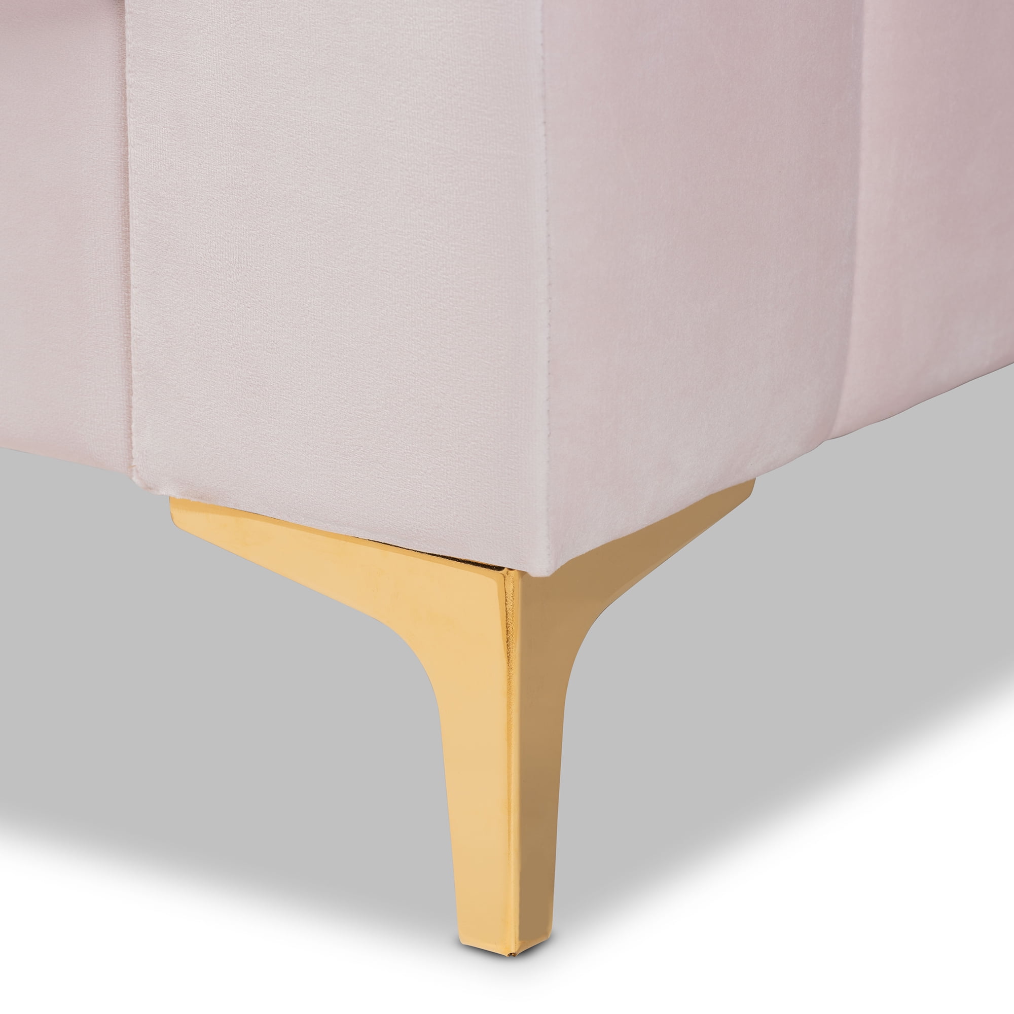 Baxton Studio Oksana Modern Contemporary Glam and Luxe Light Pink Velvet Fabric Upholstered and Gold Finished Queen Daybed