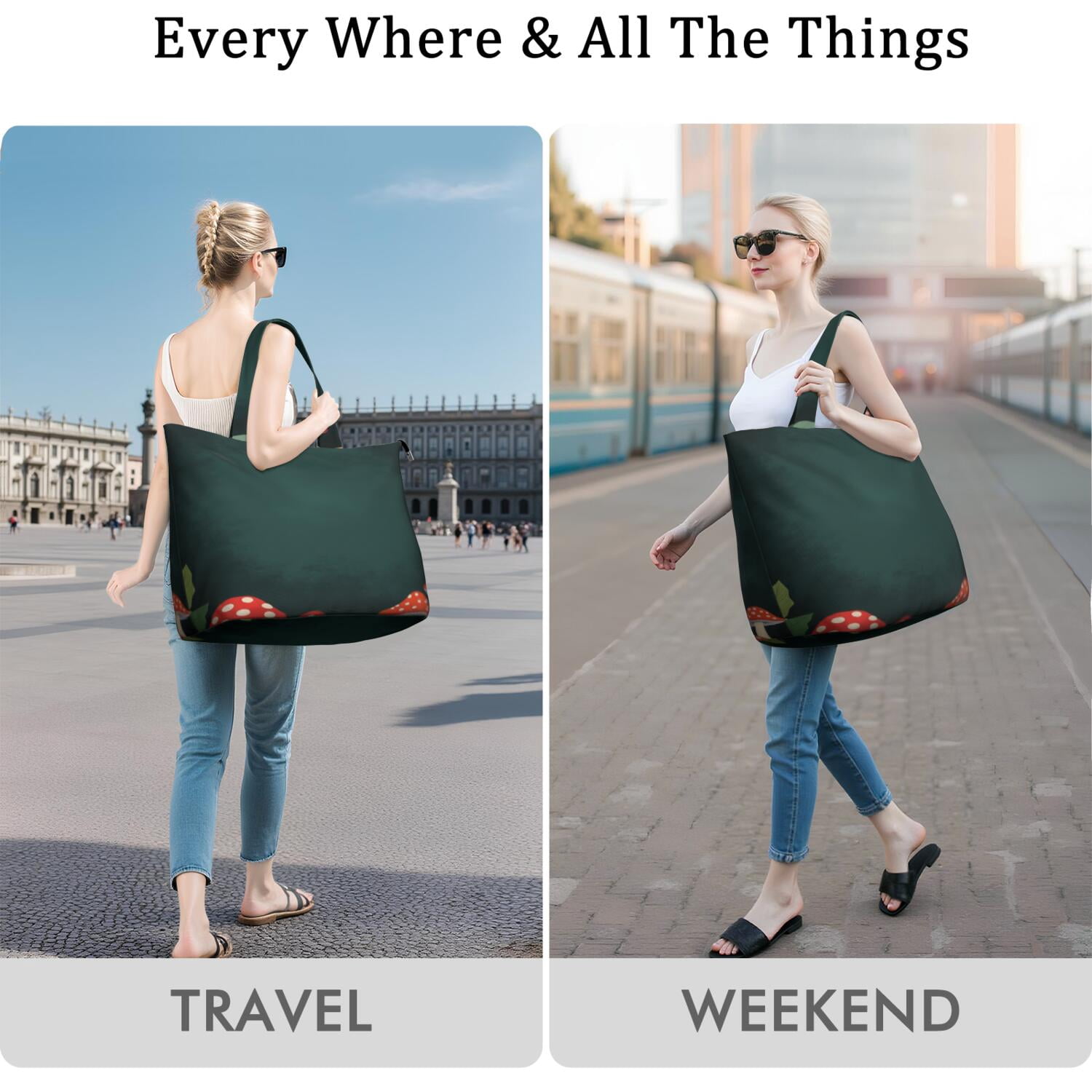 Sport Travel Duffle Bag Carry on Overnight Bag for Women,Mushroom Weekender Carry on Bag for Camping Hiking Short Trips Overnight Bag
