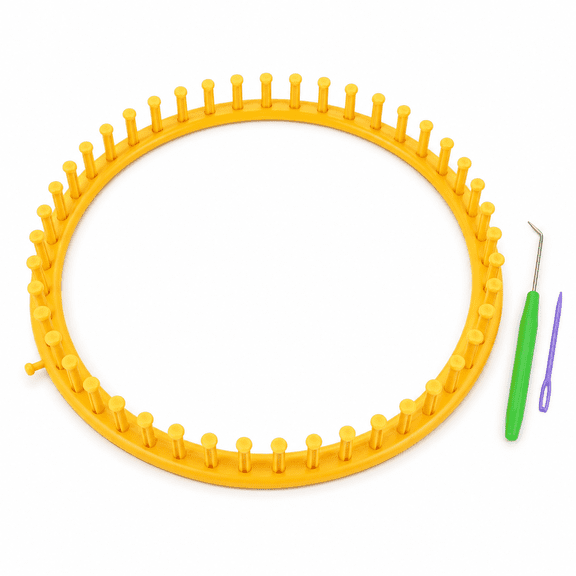 ABCISI Round Knitting Loom Set, 29 cm Large Plastic Knitting Loom with Hook and Yarn Needle for Hats Scarves Shawls Socks Blankets, DIY Craft Tool for Beginners Adults,Yellow-29cm