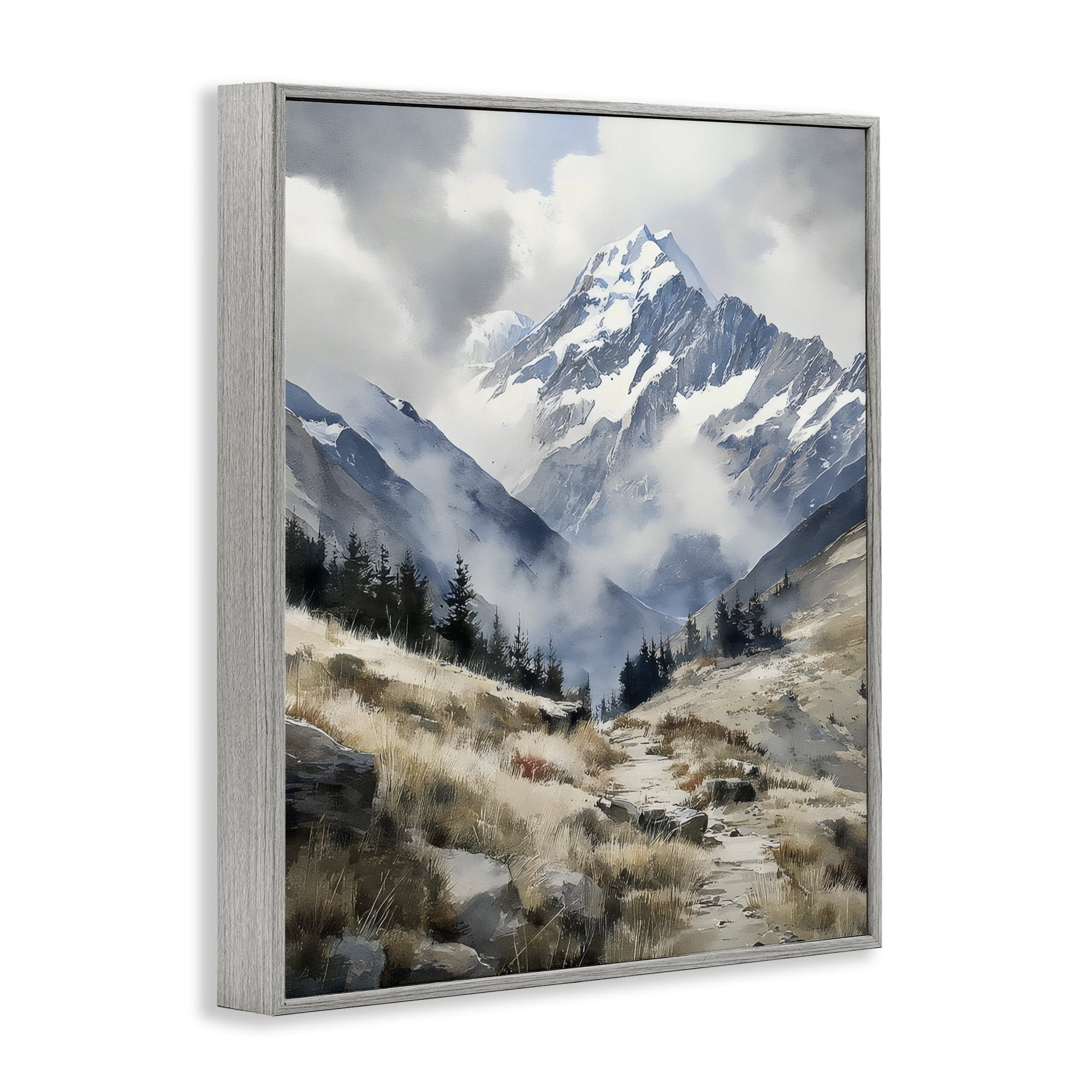 Stupell Industries Snow Caps Mountain Peaks Gray Framed Giclee Art, design by Franklyn Gregory