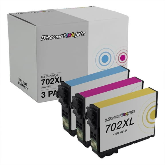 DI Ink Cartridge Replacements for Epson 702XL (Cyan, Magenta, Yellow, 3pk) Compatible with Epson WF Series: WF-3720 WorkForce: WF-3720 WorkForce Pro: WF-3720, WF-3730, WF-3733