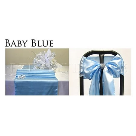Perfectmaze Satin Party Combo Kit 1 Table Runner 1 Chair Sash Bow For Wedding Party Event Decoration 20 Colors Baby Blue