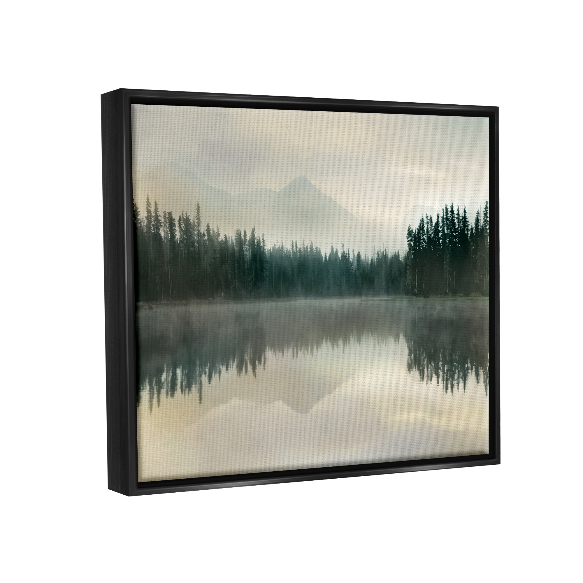 Stupell Industries Foggy Lake Forest Landscape Soft Nature Water Reflection Jet Black Framed Floating Canvas Wall Art, 24x30, by Danita Delimont