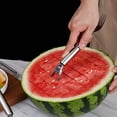 thumbnail image 3 of 2-in-1 Stainless Steel Watermelon Cutter, Watermelon Slicer & Fork, Fruit Cutter Tool for Watermelon, Mango, Pitaya, Portable for Camping, Picnics, Home, Parties, 3 of 8