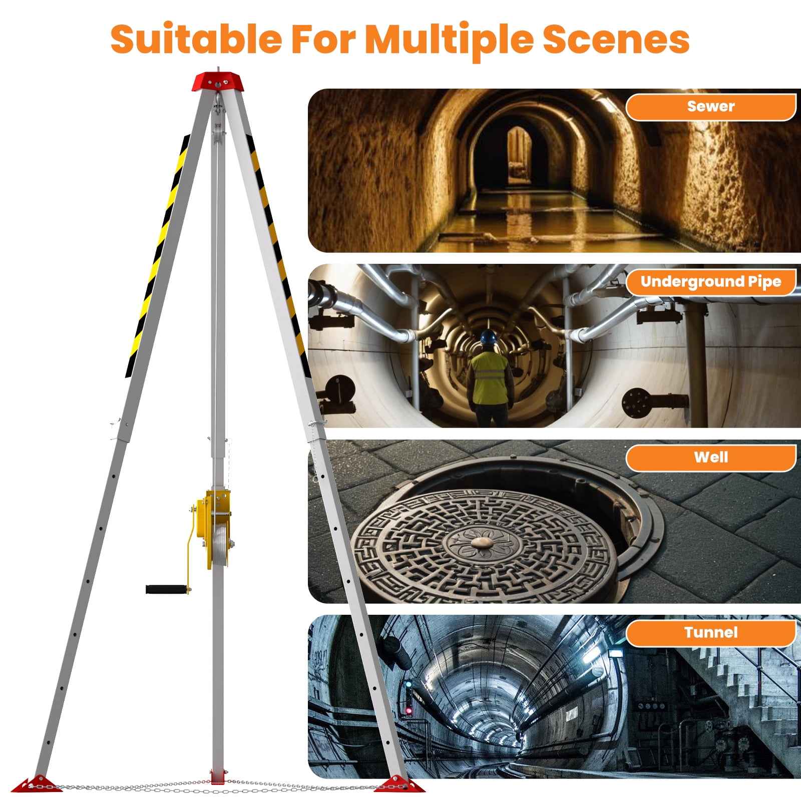 Portable Rescue Tripod, 1800 lb Capability, Lightweight Durable Frame, Tripod for Rescue Hoist System, Rescue Safety Tripod, Tank, Sewer, Excavation