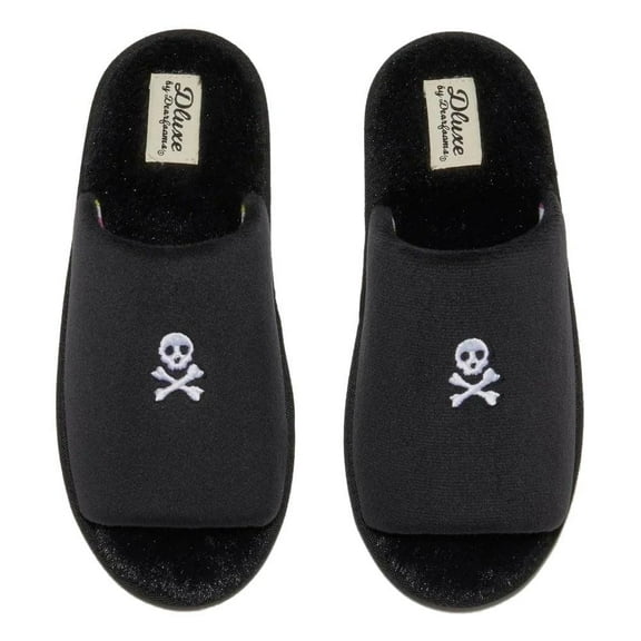 Dearfoams Women’s Deluxe Halloween Skull Slippers – Black, Cozy Comfort